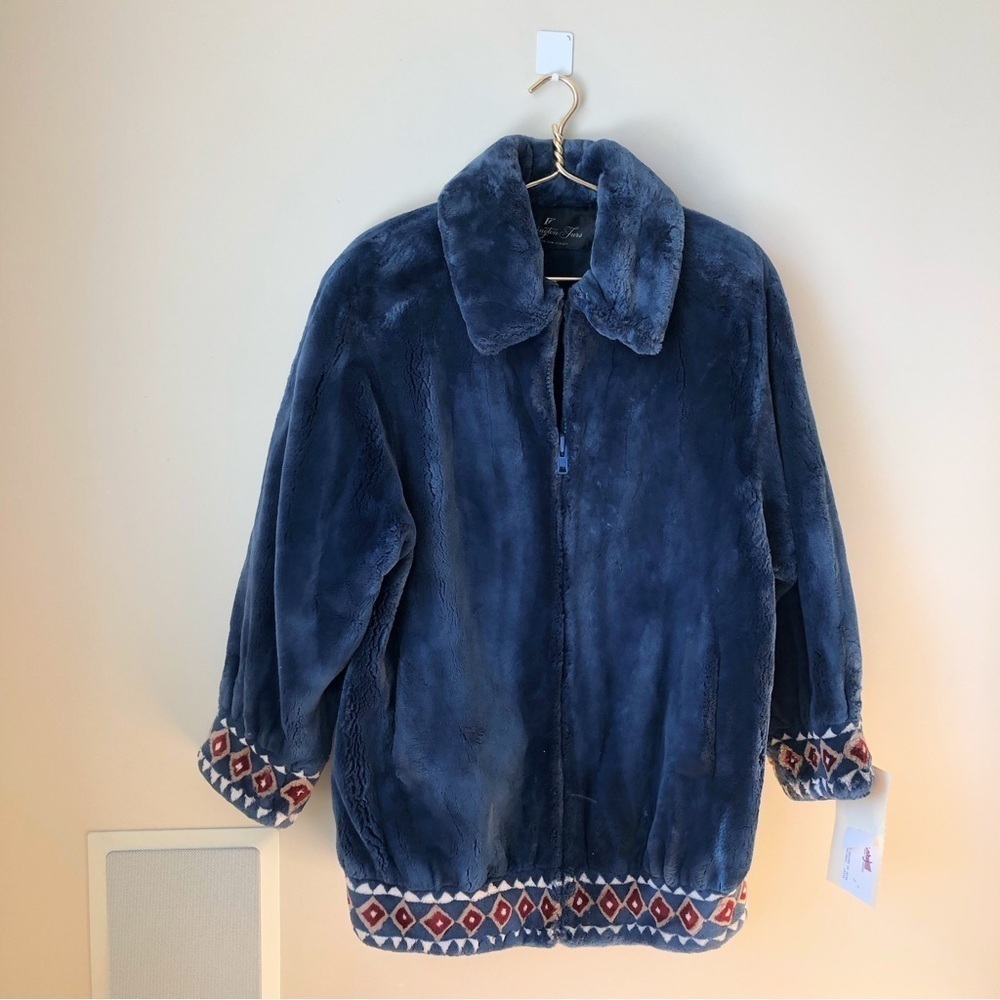 VINTAGE Flemington Furs Blue Beaver Fashion Aztec Boho Fur Coat M